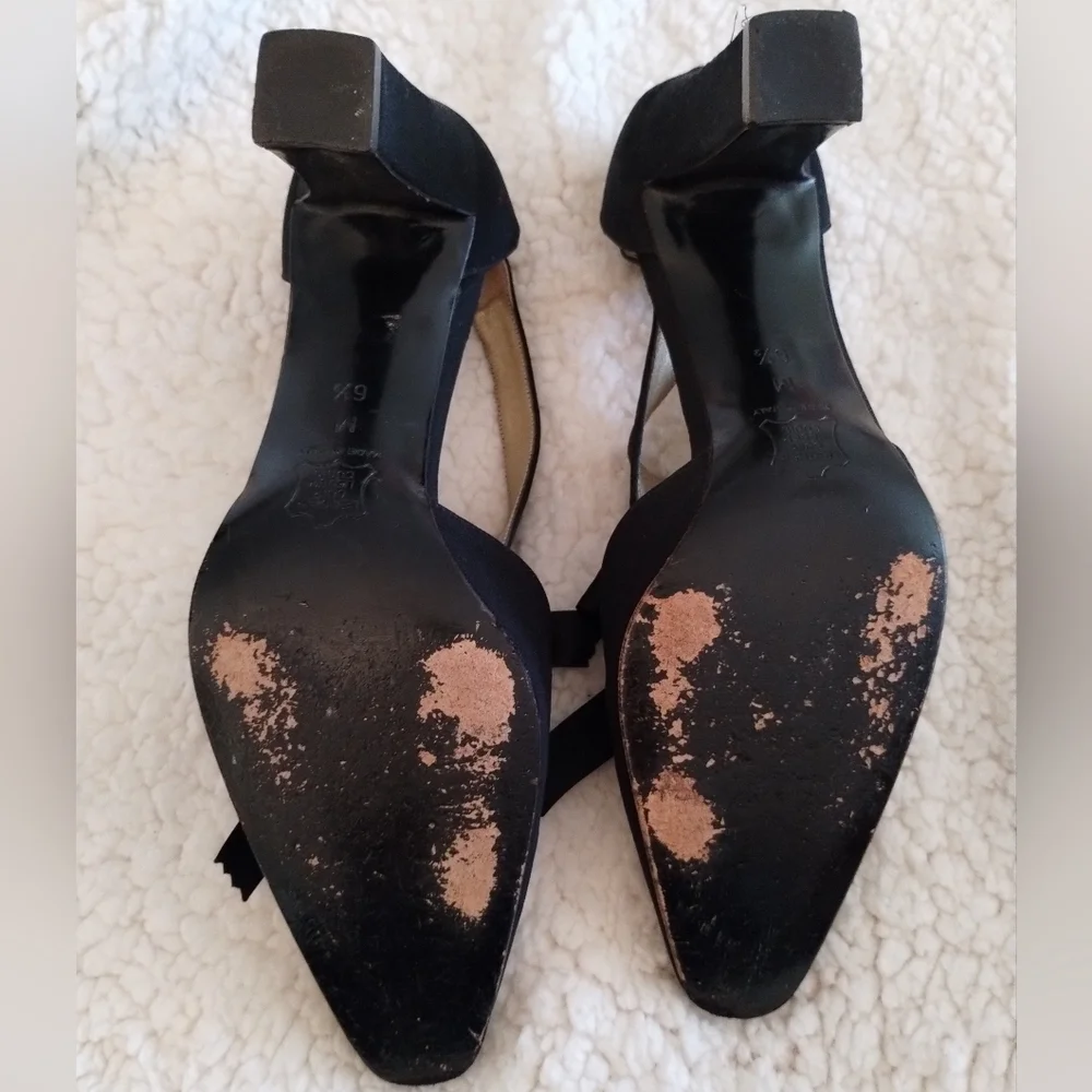Yves Saint Laurent Vintage YSL Black Velvet Leather Laced Bow Y2K Tied Heels - Picture 10 of 11